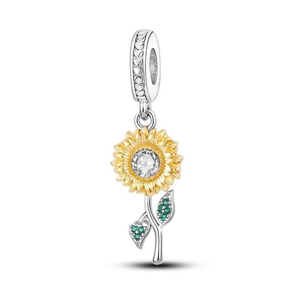 Sunflower Dangle Charm Sterling Silver “May You Glow with Happiness” Engraved - Picture 1 of 12